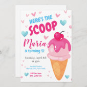 Roze Hier is de scoop Kids Verjaardag Uitnodiging (Voorkant / Achterkant)