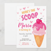 Roze Hier is de scoop Meisje Verjaardag Uitnodigin Kaart (Voorkant / Achterkant)
