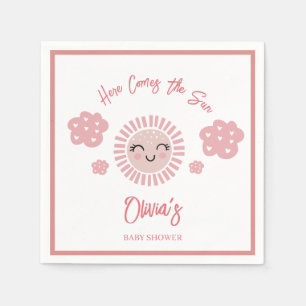 Roze Hier Komt De Zon Zonneschijn Meisje Baby show Servet