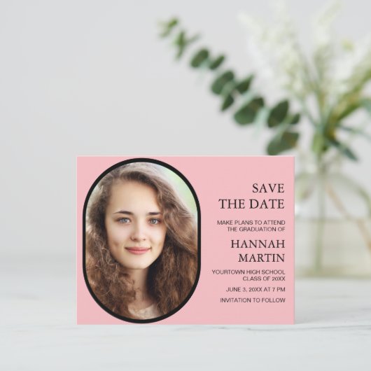 Roze High School Afstuderen Foto Opslaan Datum (Staand voorkant)