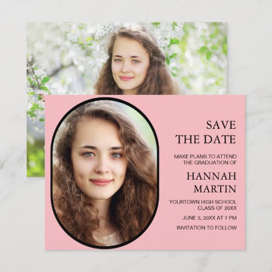 Roze High School Afstuderen Foto Opslaan Datum (Voorkant / Achterkant)