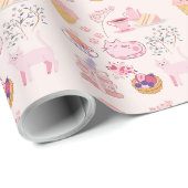 Roze High Tea Katten Cadeaupapier (Rol Hoek)