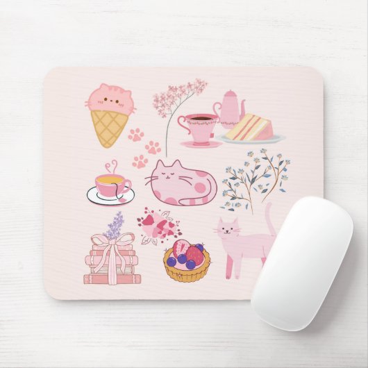 Roze High Tea Katten Muismat (Met muis)