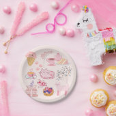 Roze High Tea Katten Papieren Bordje (Feest)