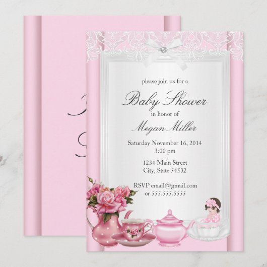  roze high-thea Girl Baby shower Kaart (Voorkant / Achterkant)