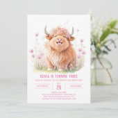 Roze Highland Koe Adventure Girl Verjaardag Kaart (Staand voorkant)