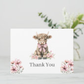Roze Highland Koe Flat Bedankt Card (Staand voorkant)