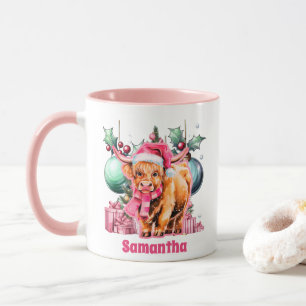 Roze Highland Koe Kerst Kinder Hot Chocolate Mok