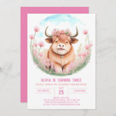 Roze Highland Koe Meisje Verjaardag Kaart (Voorkant / Achterkant)