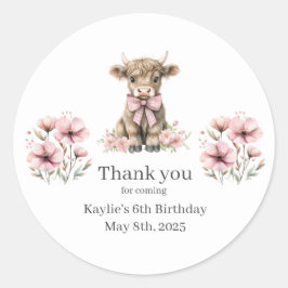 Roze Highland Koe Verjaardagsfeest Bedankt Sticker
