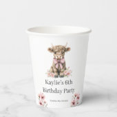Roze Highland Koe Verjaardagsfeest Papieren Bekers (Achterkant)