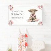 Roze Highland Koe Verjaardagsfeest Spandoek (Insitu)