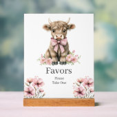 Roze Highland Koe Verjaardagsgunsten Teken Acryl Bord (Neutraal)