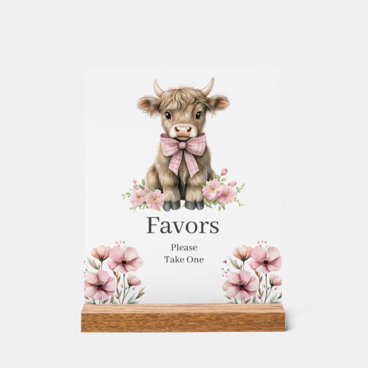 Roze Highland Koe Verjaardagsgunsten Teken Acryl Bord (Voorkant)