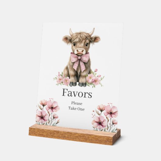 Roze Highland Koe Verjaardagsgunsten Teken Acryl Bord (Hoek)