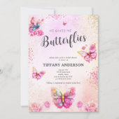 Roze Hij geeft me vlinders Vrijgezellenfeest Kaart (Voorkant)