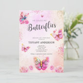 Roze Hij geeft me vlinders Vrijgezellenfeest Kaart (Staand voorkant)