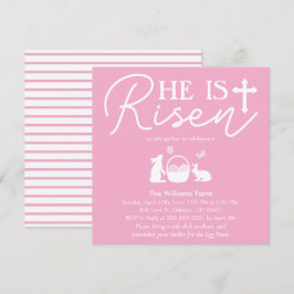 Roze “Hij Is Opgewekt” Pasen Feestje Kaart