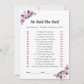 Roze Hij zei dat ze Vrijgezellenfeest spel Kaarten (Voorkant)