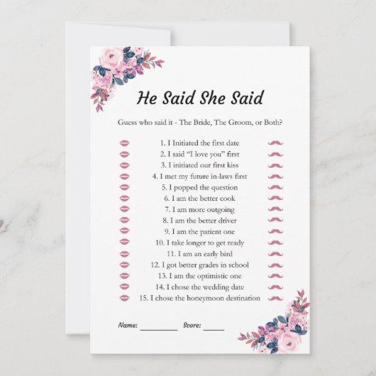 Roze Hij zei dat ze Vrijgezellenfeest spel Kaarten (Voorkant)