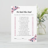 Roze Hij zei dat ze Vrijgezellenfeest spel Kaarten (Staand voorkant)