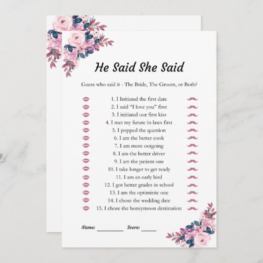 Roze Hij zei dat ze Vrijgezellenfeest spel Kaarten (Voorkant / Achterkant)