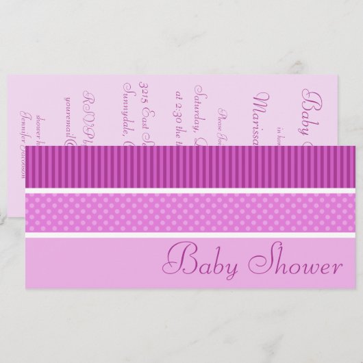 Roze Hip Stripes en Stippen Baby Shower Invitation Kaart (Voorkant / Achterkant)