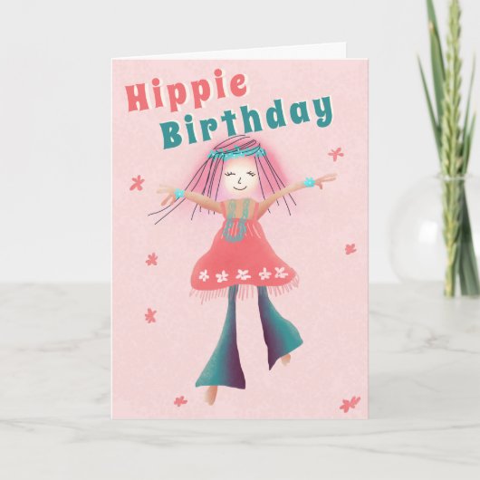 Roze Hippie Birthday Groovy Girl Flower Power Boho Kaart (Voorkant)