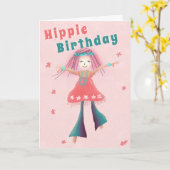 Roze Hippie Birthday Groovy Girl Flower Power Boho Kaart (Gele Bloem)