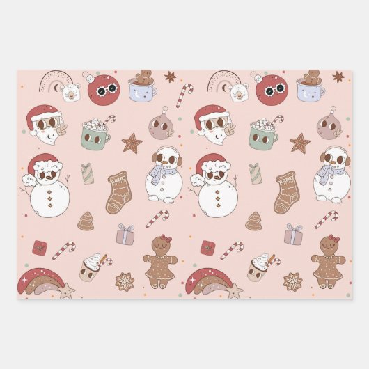 Roze Hippie Cookies Kerstman Inpakpapier Vel (Voorkant)