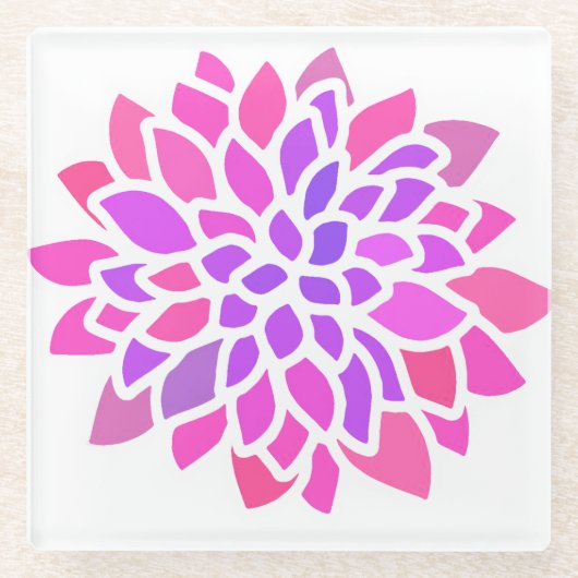 Roze Hippie Flower Retro Modern Glazen Onderzetter (Voorkant)
