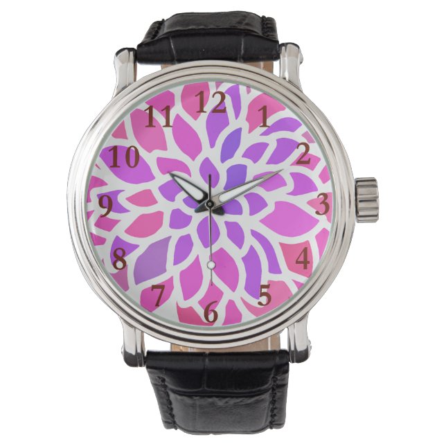 Roze Hippie Flower Retro Modern Horloge (Voorkant)