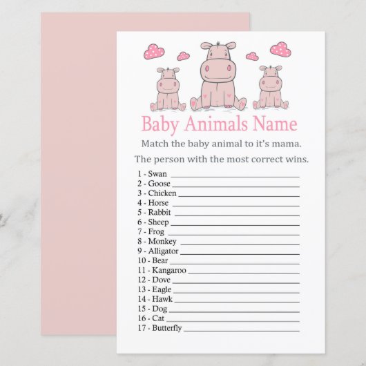 Roze Hippo Baby Animals Name Game (Voorkant / Achterkant)