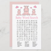 Roze Hippo Baby shower Word Search Game (Voorkant / Achterkant)