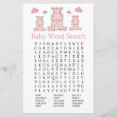 Roze Hippo Baby shower Word Search Game (Voorkant)