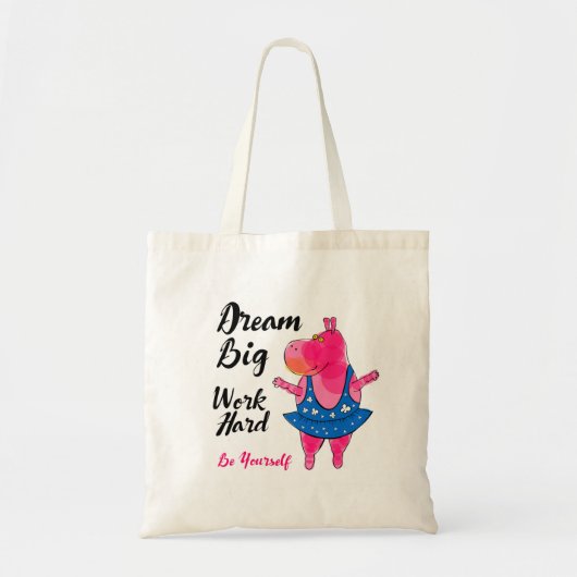 Roze hippo ballerina met inspirerend teken tote bag (Voorkant)