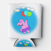 Roze hippo die vliegt met ballonnen blikjeskoeler (Voorkant)
