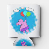 Roze hippo die vliegt met ballonnen blikjeskoeler (Achterkant)