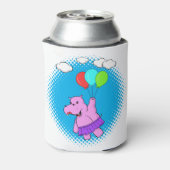 Roze hippo die vliegt met ballonnen blikjeskoeler (Blikje Achterkant)