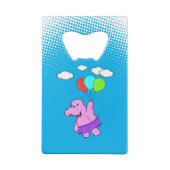 Roze hippo die vliegt met ballonnen creditkaart flessenopener (Achterkant)