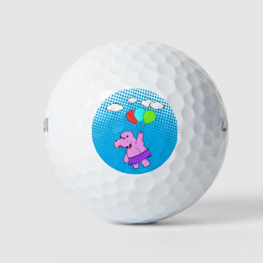 Roze hippo die vliegt met ballonnen golfballen (Voorkant)