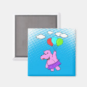 Roze hippo die vliegt met ballonnen magneet (Voorkant / Achterkant)