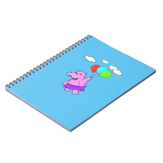 Roze hippo die vliegt met ballonnen notitieboek (Linkerzijde)