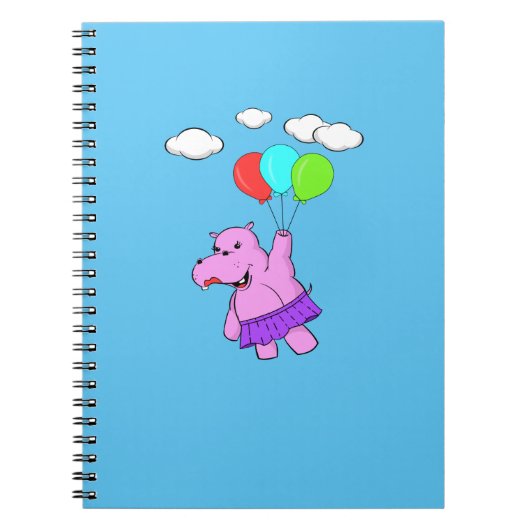 Roze hippo die vliegt met ballonnen notitieboek (Voorkant)