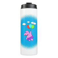 Roze hippo die vliegt met ballonnen