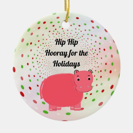 Roze Hippo Hooray voor Feestdagen Keramisch Ornament (Voorkant)