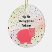 Roze Hippo Hooray voor Feestdagen Keramisch Ornament (Links)