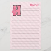 Roze Hippo Mongrammed Letter H Lined Briefpapier (Voorkant)
