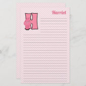Roze Hippo Mongrammed Letter H Lined Briefpapier (Voorkant / Achterkant)