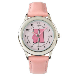 Roze Hippo Monogrammed H Girls Horloge